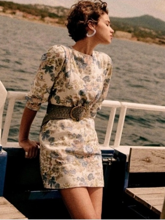 Sezane Dresses & Skirts - Sézane Cream Mini Dress with Blue and Green Floral Print